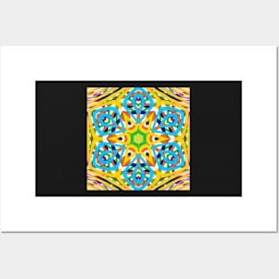 Kaleidoscope yellow blue, flower Posters and Art